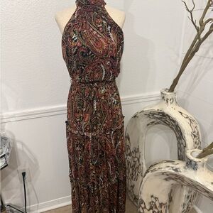 Paisley Halter Maxi Dress in Rust Multi Paisley